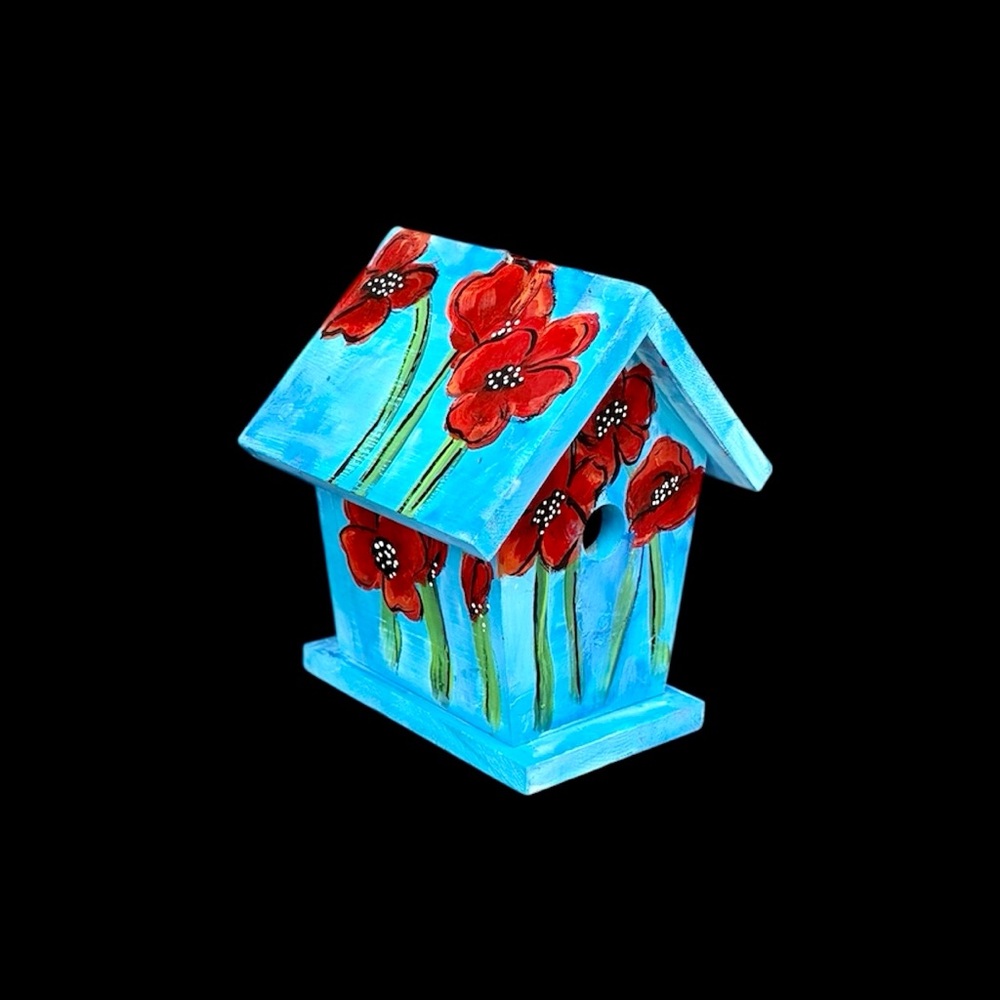 Hand-Painted by seller Poppies.Birdhouse with Red Flowers